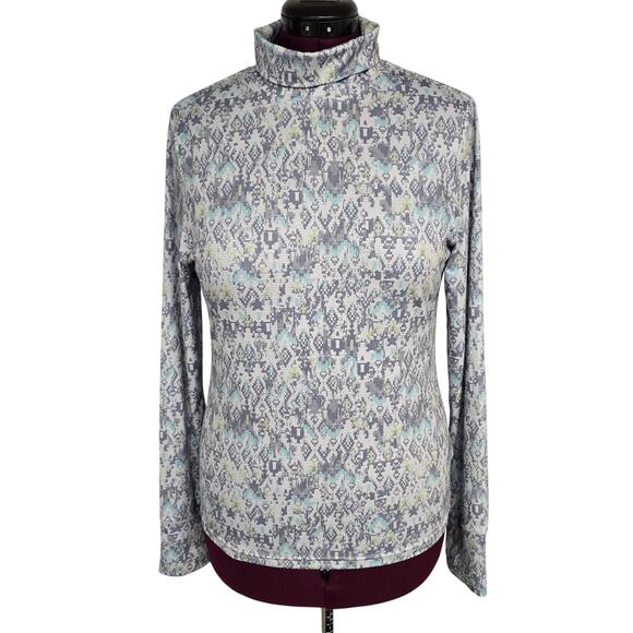 Free Country Tops - Women's Free Country Blue Geometric Pattern Turtle Neck Athletic Top |Size Large